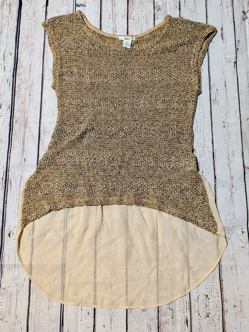 Bar III Two-Tone Knit Tank with Cream Chiffon Hem